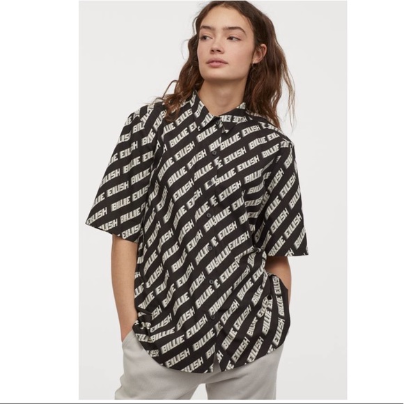 BILLIE EILISH x H&M Text Print Pattern Short Sleeve Shirt M - Picture 2 of 9